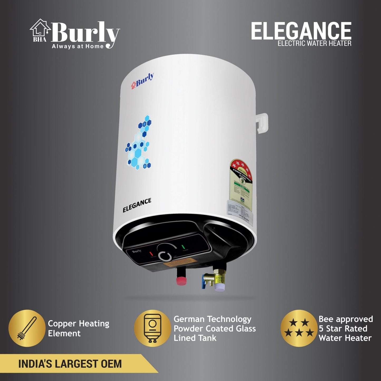 ELEGANCE STORAGE GEYSER 10 LTR - Burly Home Appliances