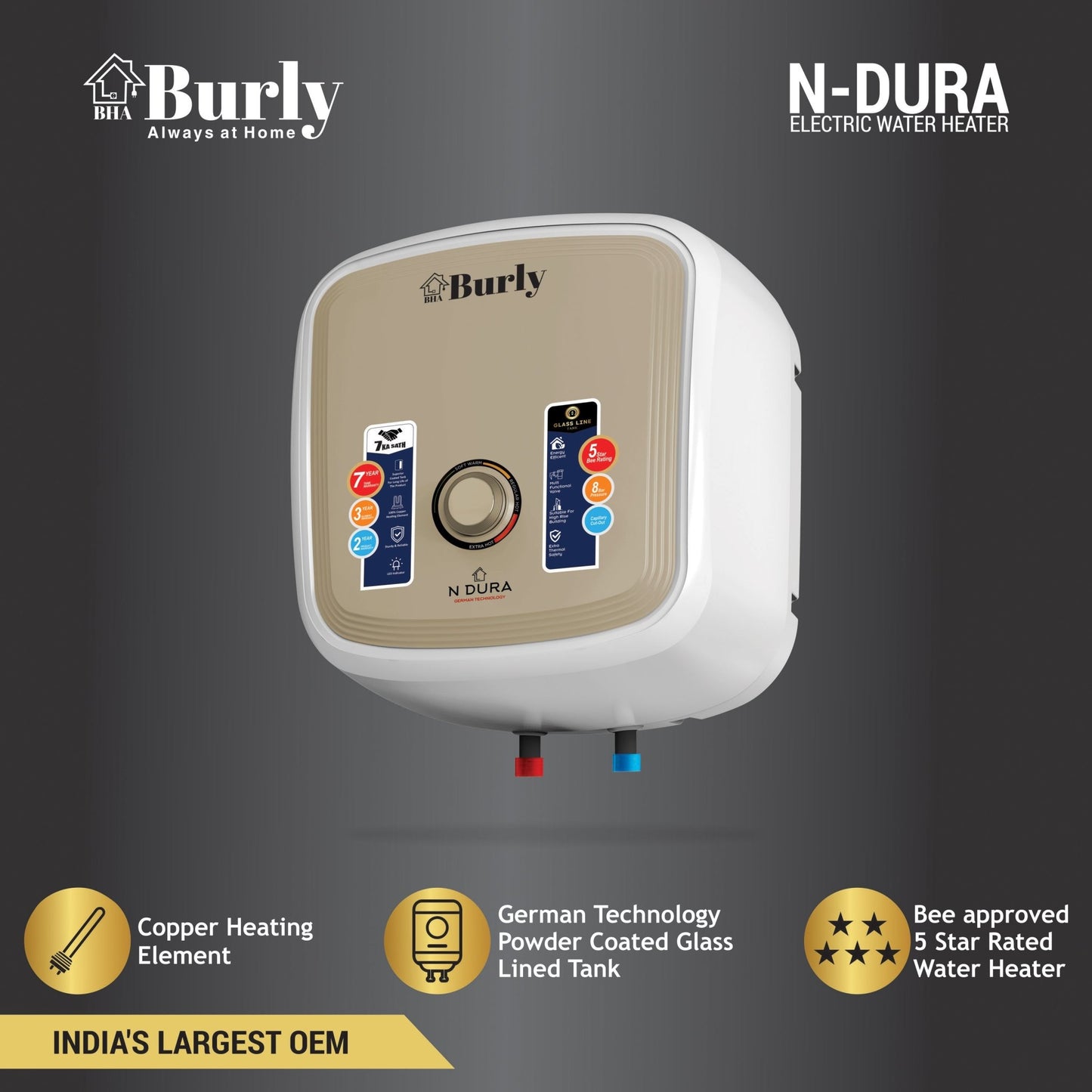 N DURA STORAGE GEYSER 10 LTR - Burly Home Appliances