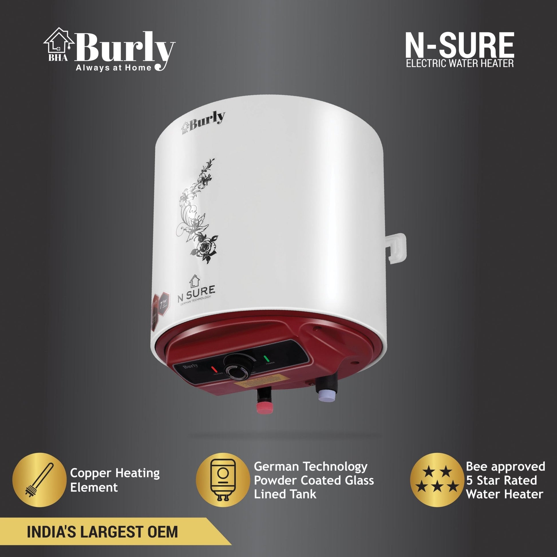 N SURE STORAGE GEYSER 10 LTR - Burly Home Appliances