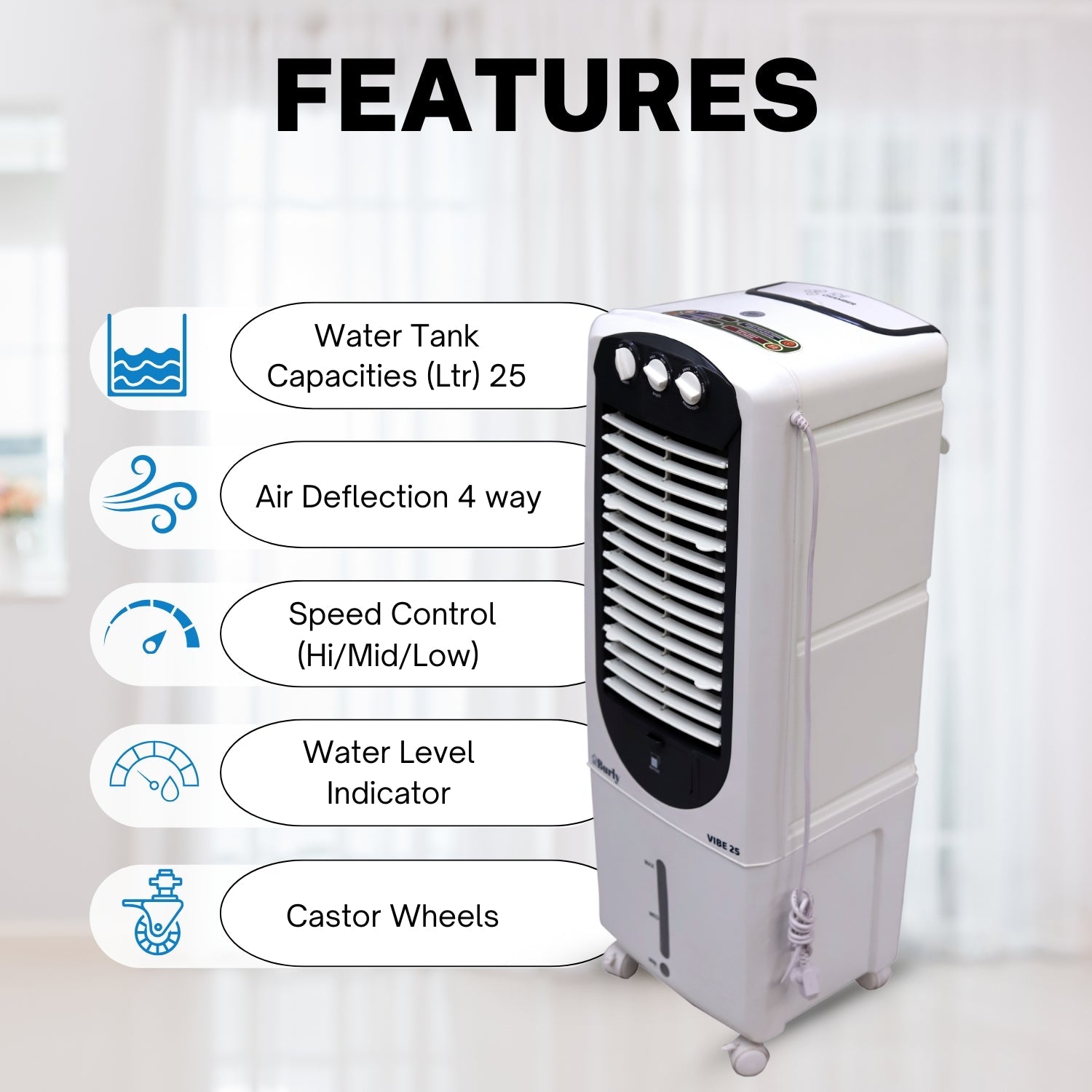 Vibe 25L Tower Cooler – Slim Build. Strong Performance. - Burly Home Appliances