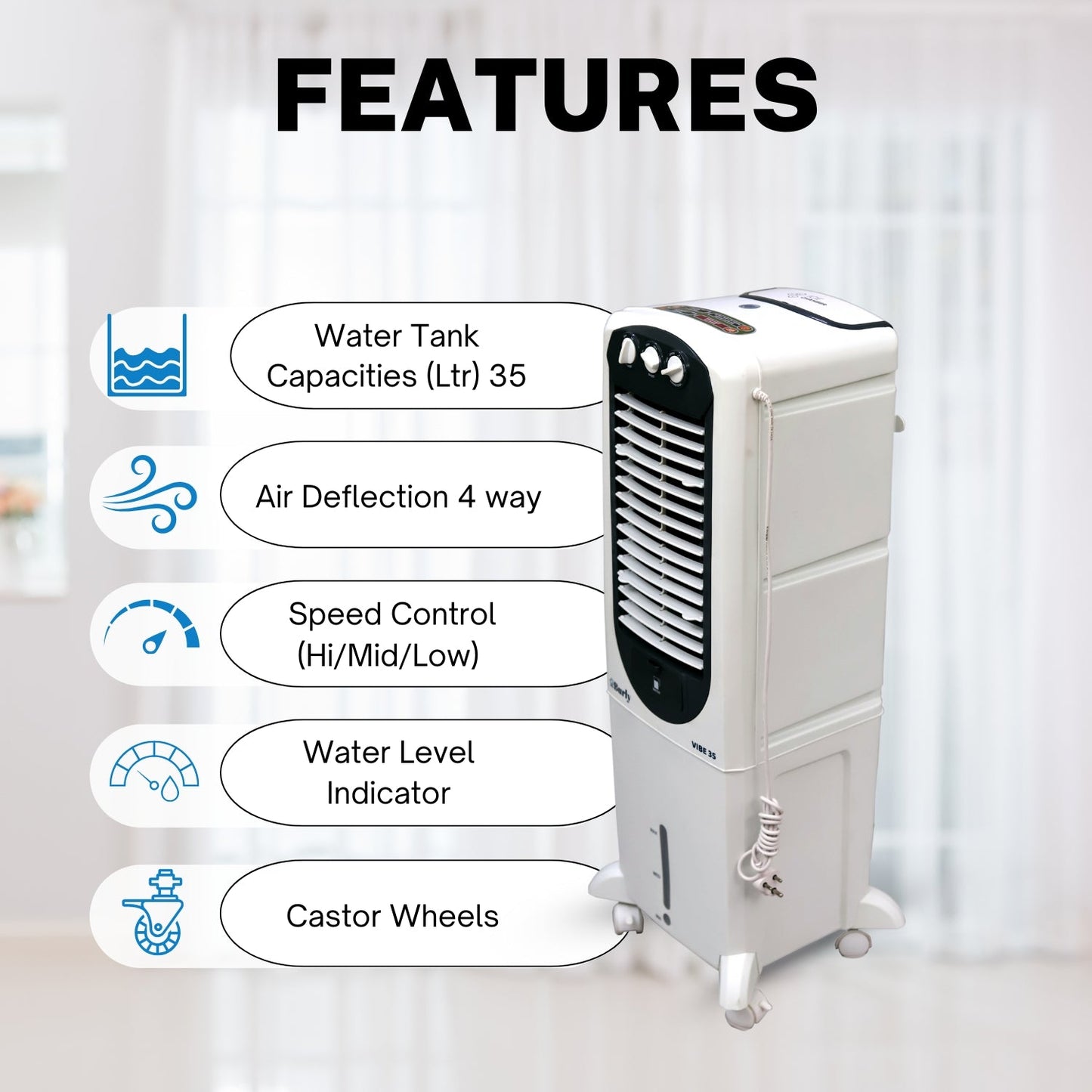 Vibe 35L Tower Cooler – Compact Design. Powerful Cooling. - Burly Home Appliances