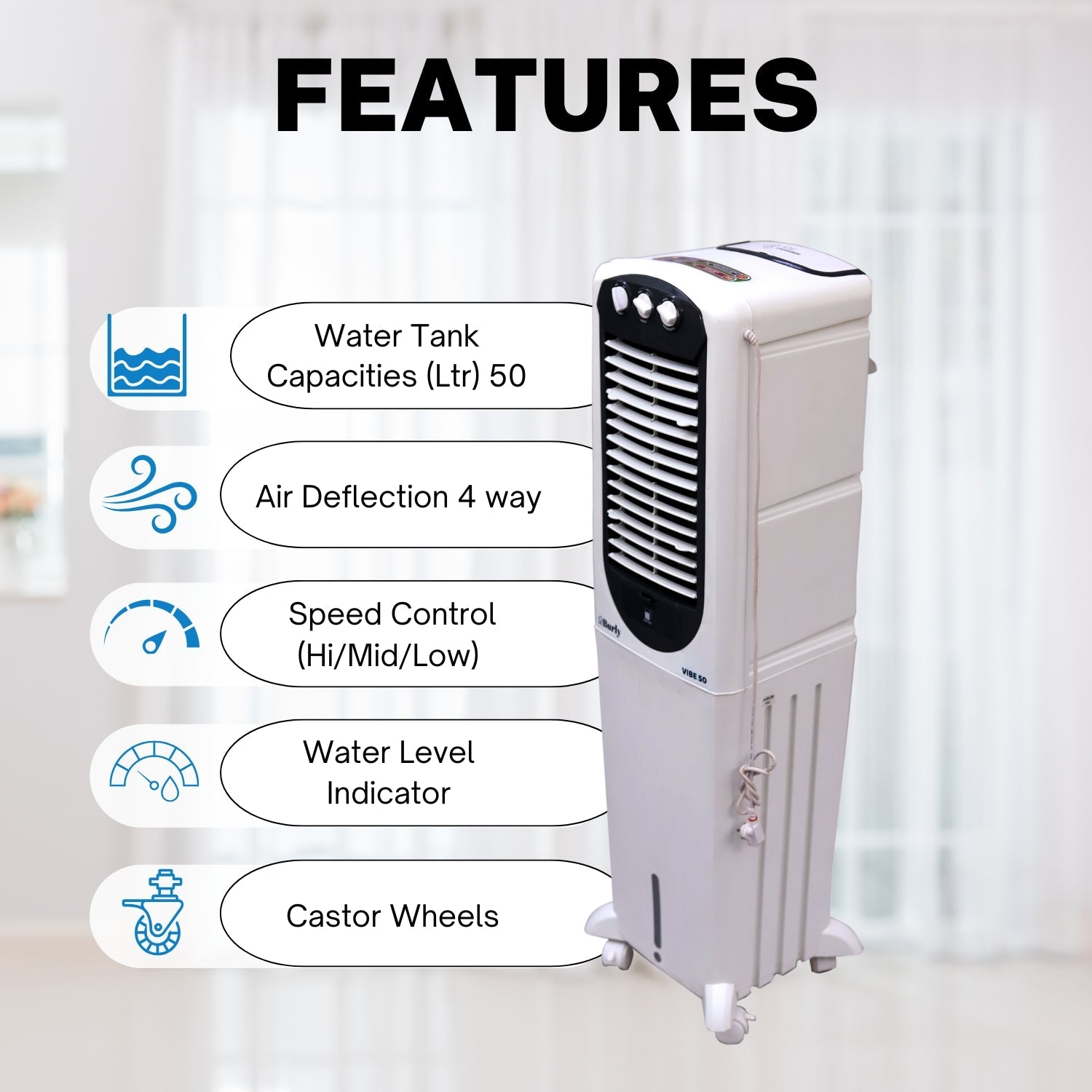 Vibe 50L Tower Cooler – Sleek Power. All - Round Cooling. - Burly Home Appliances